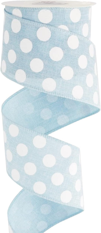 MEEDEE Blue Burlap Ribbon 2.5 Inch with White Polka Dot Blue White Wired Ribbon for Baby Boy Wreaths and Showers, 10 Yards - Crafty Corner