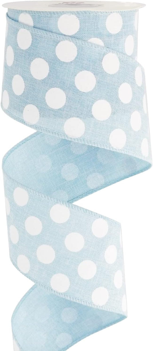 MEEDEE Blue Burlap Ribbon 2.5 Inch with White Polka Dot Blue White Wired Ribbon for Baby Boy Wreaths and Showers, 10 Yards - Crafty Corner