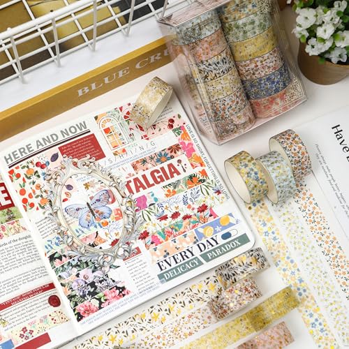 12 Rolls Charming Washi Tape Set Gold Silver Foil Detailing Arts Adhesive Tapes Basic Patterns Decorative Masking Tape Sets for Craft (12 Count)