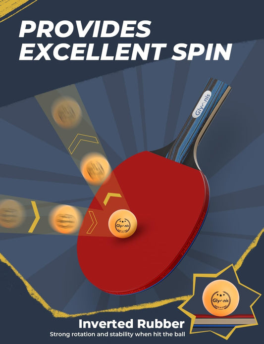 Glymnis Ping Pong Paddles Set Table Tennis Rackets with Balls, Storage Case for Indoor Outdoor Table Tennis Paddle Game Accessories