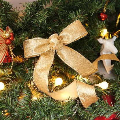 Glitter Wired Ribbon 1.5" x 10 Yards Yellow Gold for Christmas Home Decor Bow Gift Wrapping DIY Crafts Wreath (30 Foot)
