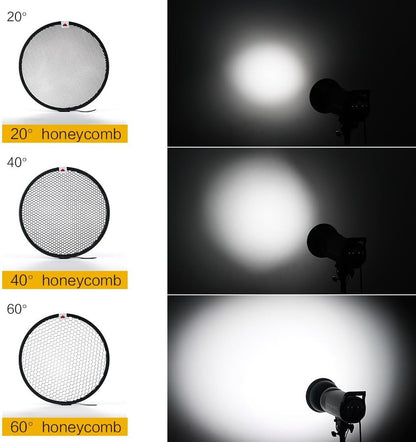 7" Standard Reflector Lamp Shade Dish Diffuser with 20° /40°/ 60° Honeycomb Grid White Soft Cloth for Bowens Mount Studio Strobe Flash Light Speedlite