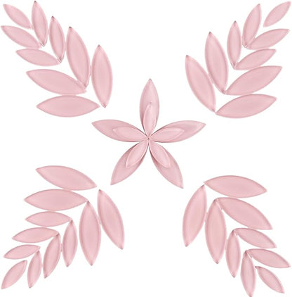 Youway Style Pink Leaf Mosaic Tiles for Crafts Bulk,200g Petal Mosaic Glass Pieces,Flower Glass Tiles for Christmas Mosaic Decorations,Garden Mosaic Supplies Kit