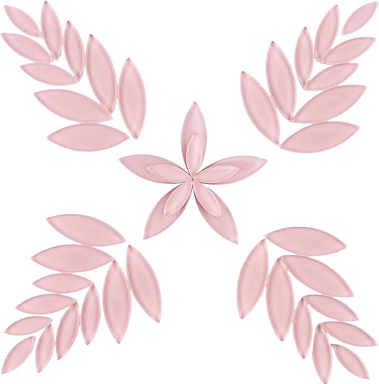 Youway Style Pink Leaf Mosaic Tiles for Crafts Bulk,200g Petal Mosaic Glass Pieces,Flower Glass Tiles for Christmas Mosaic Decorations,Garden Mosaic Supplies Kit