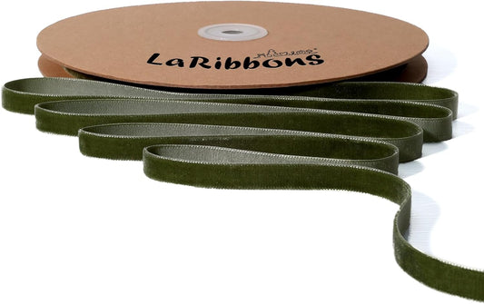 LaRibbons Thin Velvet Ribbon 3/8 Inch x 25 Yards, Moss Green Velvet Ribbon for Christmas Tree, Gift Wrapping, Wreath Bow, Outdoor Decoration - Crafty Corner