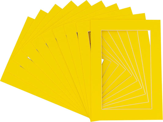 Pack of TEN 8.5x11 Mats Bevel Cut for 7x9 Photos - Acid Free Yellow Precut Matboards For Pictures, Photos, Framing - 4-ply Thickness