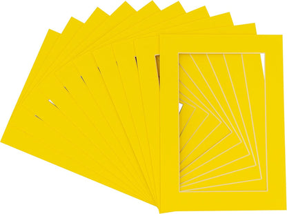 5x7 Mat for 8.5x11 Frame - Precut Mat Board Acid-Free Show Kit with Backing Board, and Clear Bags Yellow 5x7 Photo Matte Made to Fit a 8.5x11 Picture Frame Matboard for Framing, Pack of 25 Mats