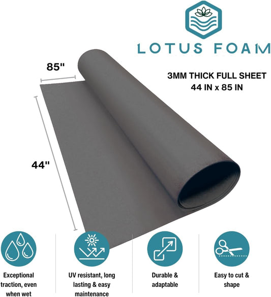 LotusFoam Large 3mm EVA Foam Sheet - 44"x 85" High Density Foam 130 kg/m3 for Cosplay, Costumes, Crafts, Flooring, Outdoor Use - 35 Colors (Shark Grey) - Shark Grey - Crafty Corner