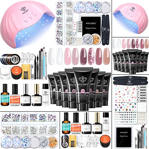 Poly Nail Gel Kit 8 Colors Rosy Pink with 48W UV