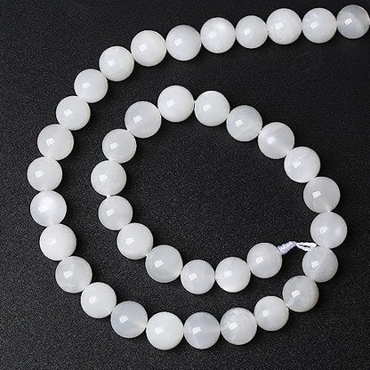 45pcs 8mm Natural White Moonstone Beads AAA Gemstone Round Loose Beads for Jewelry Making DIY Bracelets Necklaces Crystal Energy Healing Stone Beads 15"
