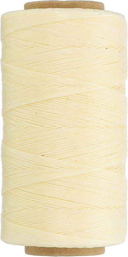 PATIKIL 284 Yard Flat Waxed Thread 150D 1mm Leather Sewing Cord for Repairing Shoes Bags Wallets Jewelry Making DIY Leather Craft, Beige
