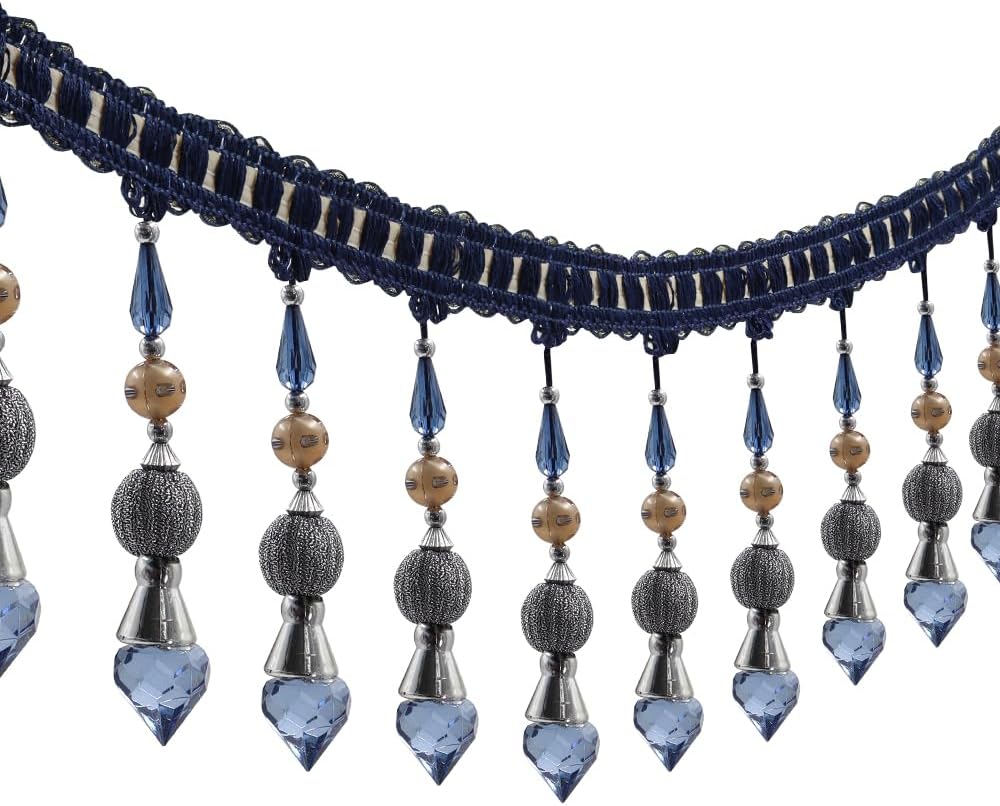 3yards Beading Fringe Trimming Long Beads Tassel Curtain Trim Ribbon Trim for Cover Edge Decorative (deep blue) - Crafty Corner