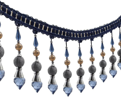 3yards Beading Fringe Trimming Long Beads Tassel Curtain Trim Ribbon Trim for Cover Edge Decorative (deep blue) - Crafty Corner