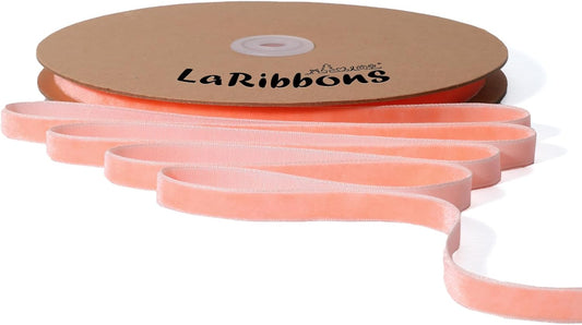 LaRibbons Thin Velvet Ribbon 3/8 Inch x 25 Yards, Peach Pink Velvet Ribbon for Christmas Tree, Gift Wrapping, Wreath Bow, Outdoor Decoration - Crafty Corner