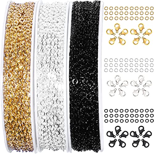 30ft Jewelry Making Chains Bulk 2mm Necklace Chains for Jewelry Making Supplies (3 Count)