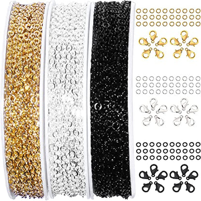 30ft Jewelry Making Chains Bulk 2mm Necklace Chains for Jewelry Making Supplies (3 Count)