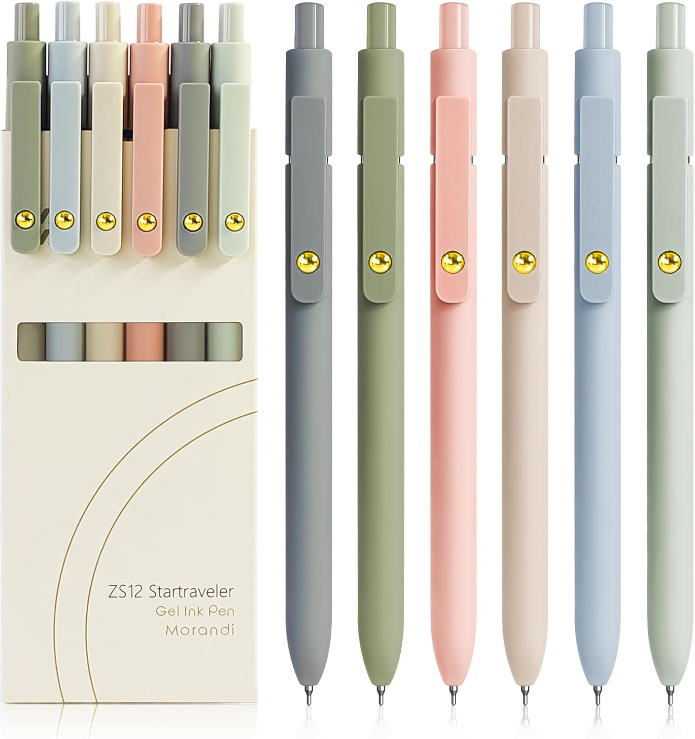 Gel Pens, 6 Pcs 0.5mm Fine Point Smooth Writing Pens Cute Pens, High-End Series Black Ink Pens for Journaling Note Taking, School Office Supplies for Women Men (6 Pcs Gold Morandi)