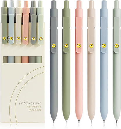 Gel Pens, 6 Pcs 0.5mm Fine Point Smooth Writing Pens Cute Pens, High-End Series Black Ink Pens for Journaling Note Taking, School Office Supplies for Women Men (6 Pcs Gold Morandi)