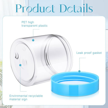 SATINIOR 12 Pack 6 oz Plastic Container Jars with Lids Round Clear Travel Cosmetic Container Slime Jars for Toiletries, Lotion, Cream, Ointments, Makeup, Rhinestone, Samples, Kitchen Storage(Blue)