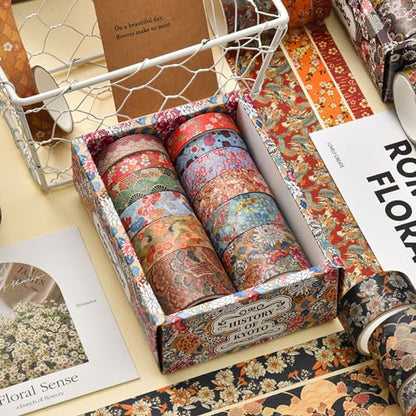 12 Rolls Kyoto Charm Washi Tape Set Japanese Arts Adhesive Tapes Geometric Garden Decorative Masking Tape Sets for Craft