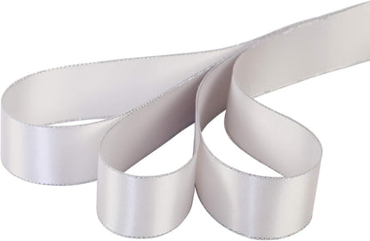 ITIsparkle 1" Inch Double Faced Satin Ribbon 25 Yards with Silver Edges, 1" X 25Yd - Shell Grey - Crafty Corner