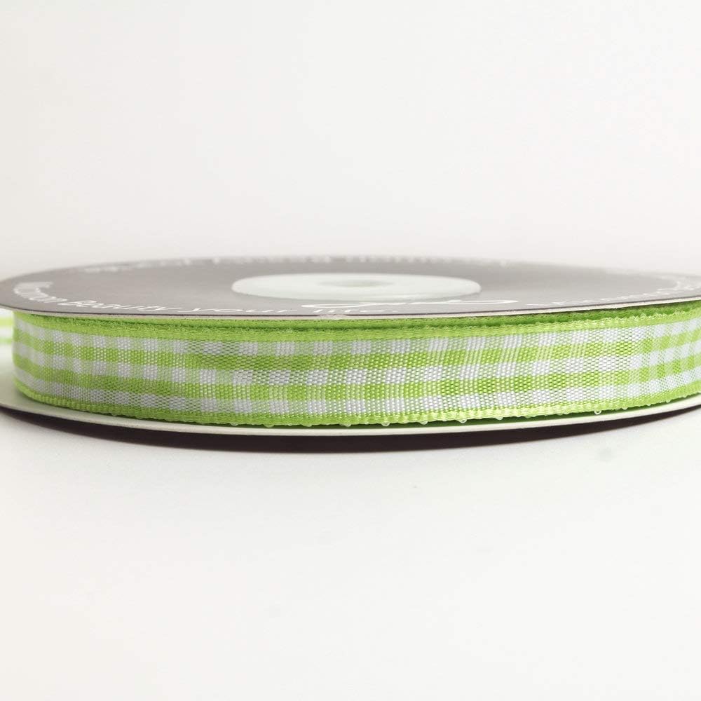 Apple Green Gingham Plaid Checked Ribbon 25 Yard Each Roll 100% Polyester (3/8", Apple Green) - Crafty Corner