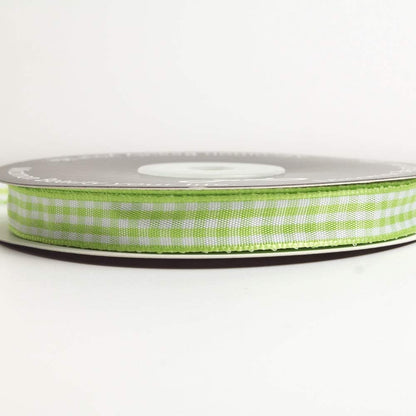 Apple Green Gingham Plaid Checked Ribbon 25 Yard Each Roll 100% Polyester (3/8", Apple Green) - Crafty Corner