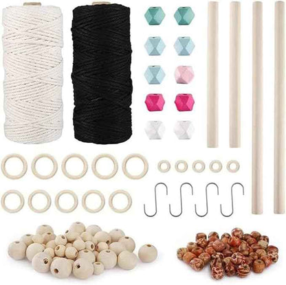 Macrame Kit -Macrame Wall Hanging Kit for Beginners, Macrame Cord 3mm Beads Wood Dowels Rings, Macrame Starter Set Hanging Plant DIY Craft Kits