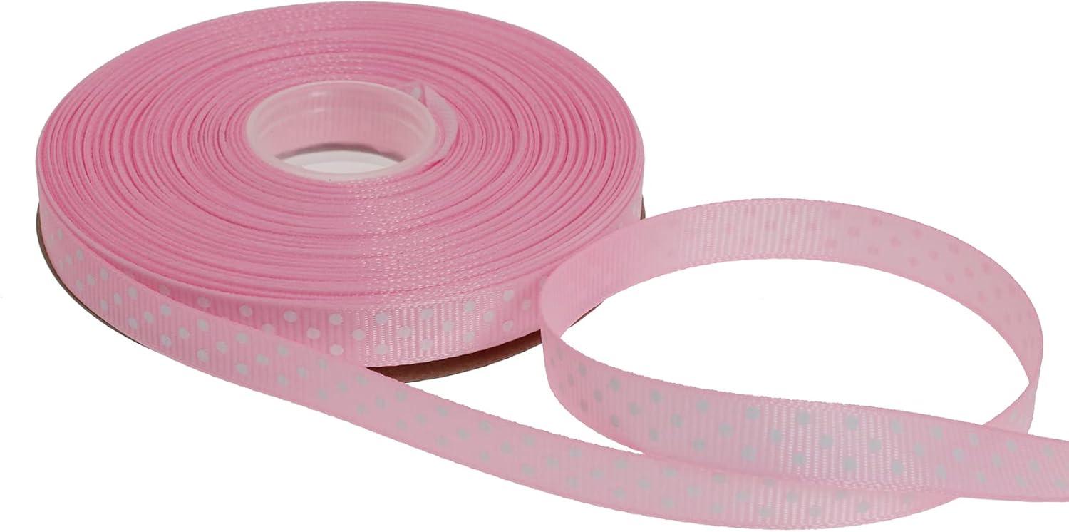 Polka Dot Grosgrain Ribbon 25 Yard Each Roll 100% Polyester (3/8", Pink) - Crafty Corner