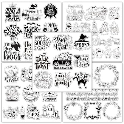 5 Sheets Halloween Clear Stamps Gnome Pumpkin Spider Silicone Transparent Stamps Trick or Treat Border Stamp Cards for DIY Card Making Scrapbooking Embossing Album Decor (5 Count)