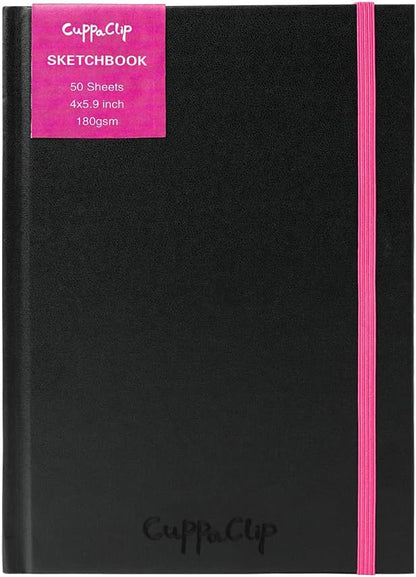 CuppaClip Sketch Book Hardcover Drawing Pad 300GSM Acid-Free Paper Spiral Bound Sketchbook 50 Sheets/100 Pages Art Supplies (Hardcover, 4x5.9in)