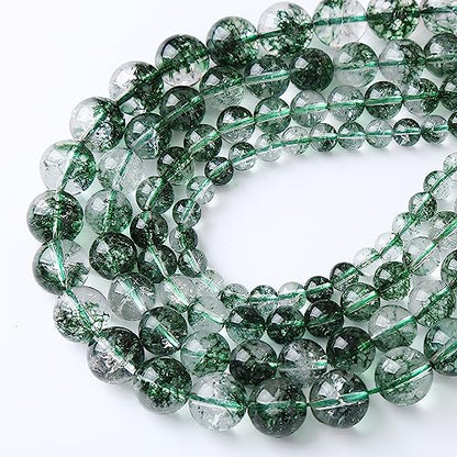 45pcs 8mm Natural Green Phantom Ghost Quartz Stone Round Beads for Jewelry Making DIY Bracelets Necklaces Crystal Energy Healing Stone Beads 15"