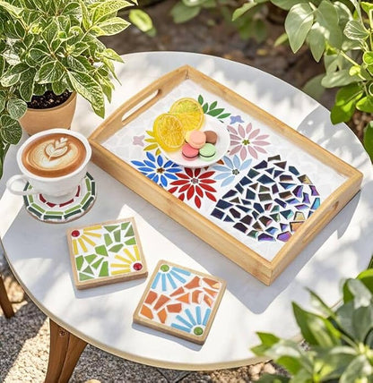 Youway Style Iridescent Glass Mosaic Tiles for Crafts Bulk,200g Pink Broken Mosaic Glass Pieces for Garden Crafts Kits,DIY Mosaic Art Decor