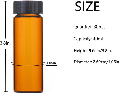 40ml Amber Small Glass Vials 30pcs with Screw Caps(30pcs)