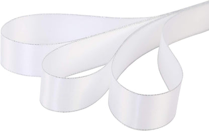 ITIsparkle 1" Inch Double Faced Satin Ribbon 25 Yards with Silver Edges, 1" X 25Yd - White - Crafty Corner