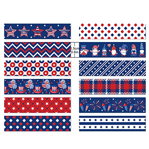 Washi Tape 12 Rolls Washi Tape Set Patriotic Packing Tape American Flag Washi Masking Tape Decorative Paper Stickers Decorative Tape for Gifts Wrapping DIY Art Crafts (12 Count)