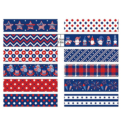 Washi Tape 12 Rolls Washi Tape Set Patriotic Packing Tape American Flag Washi Masking Tape Decorative Paper Stickers Decorative Tape for Gifts Wrapping DIY Art Crafts (12 Count)