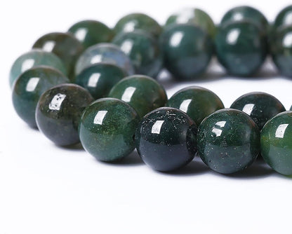45PCS 8mm Natural Green Moss Agate Beads Gemstone Round Loose Spacer Beads for Jewelry Making DIY Bracelet Necklace Earrings 15" Inch