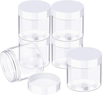 12 Pack 5 oz Plastic Container Jars with Lids Round Clear Travel Cosmetic Container Jars for Toiletries, Lotion, Cream, Ointments, Makeup, Rhinestone, Samples, Kitchen Storage (White)