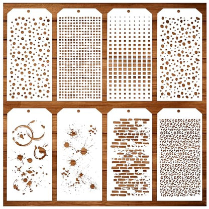 8 Pieces Stencils for Crafts Polka Dot Brick Layering Stencils Mixed Media Texture Stain Splatter Stencils for Painting on Card Making Canvas DIY Crafts Furniture Paper (8 Count)