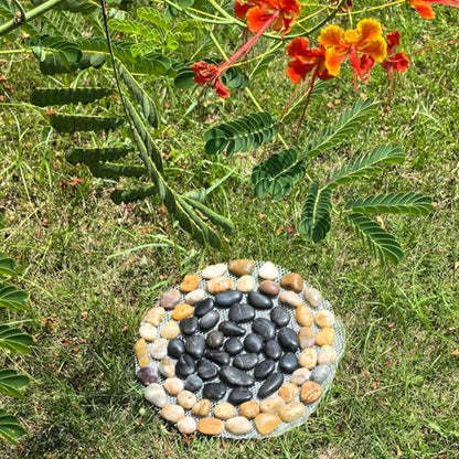 Garden Stepping Stones ourtdoor Decorative Round Stepping Stones with Black Stones Round Polished River Pebble Stone from Natureal River (6 Count)