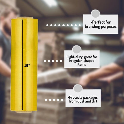 PSBM Yellow Stretch Wrap, 15 Inch x 1476 Feet, 72 Pack, Tinted Pre-Stretched Shrink Wrap Film for Moving, Packaging, Pallet Wrapping