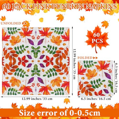 60 Pcs Fall Leaves Cocktail Paper Napkins 6.5 x 6.5 Inches (60 Count)