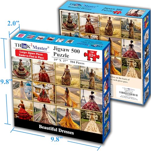 Beautiful Dresses from Around The World 500 Pieces Very Large Pieces Jigsaw Puzzle for 13+ Adults & Seniors. Elegant Dresses Vibrant Colors