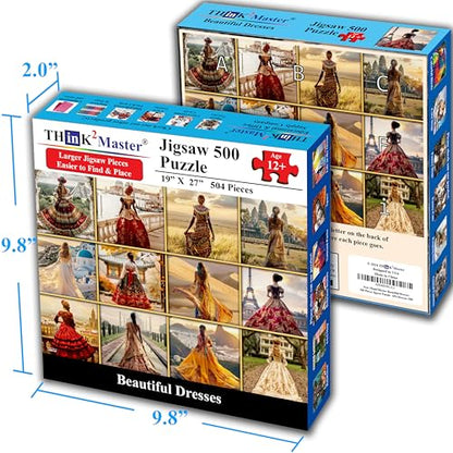 Beautiful Dresses from Around The World 500 Pieces Very Large Pieces Jigsaw Puzzle for 13+ Adults & Seniors. Elegant Dresses Vibrant Colors