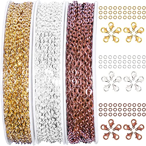 30ft Jewelry Making Chains Bulk 2mm Necklace Chains for Jewelry Making Supplies (3 Count)