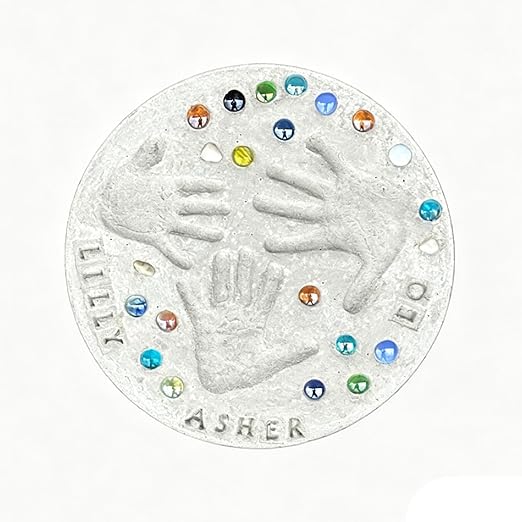 Mother's Day DIY Handprint Gift Kit, Large DIY Handprint Stepping Stone Kit, Indoor Outdoor Family Keepsake Craft Gift (Includes 1 Mod, 26 Letter Stamps, and Colored Stones) (14 in (Fits 3 Handprint))