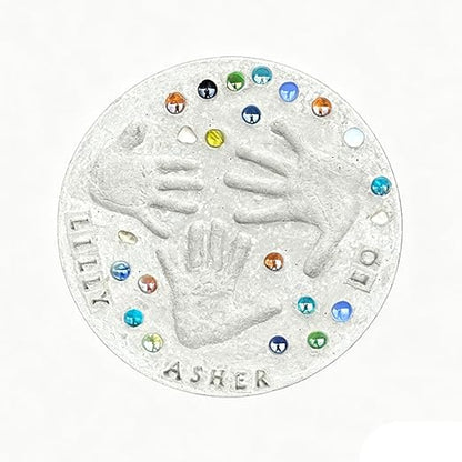 Mother's Day DIY Handprint Gift Kit, Large DIY Handprint Stepping Stone Kit, Indoor Outdoor Family Keepsake Craft Gift (Includes 1 Mod, 26 Letter Stamps, and Colored Stones) (14 in (Fits 3 Handprint))