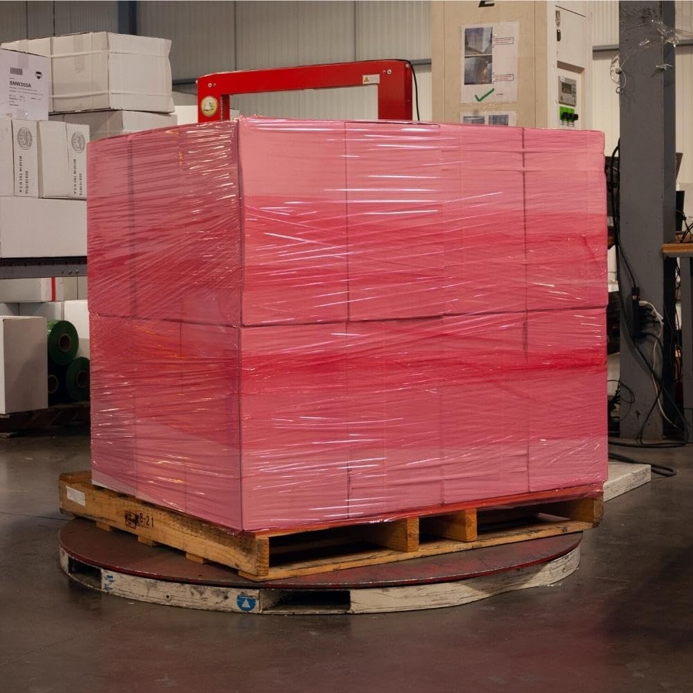 PSBM Red Stretch Wrap, 15 Inch x 1476 Feet, 4 Pack, Tinted Pre-Stretched Shrink Wrap Film for Moving, Packaging, Pallet Wrapping