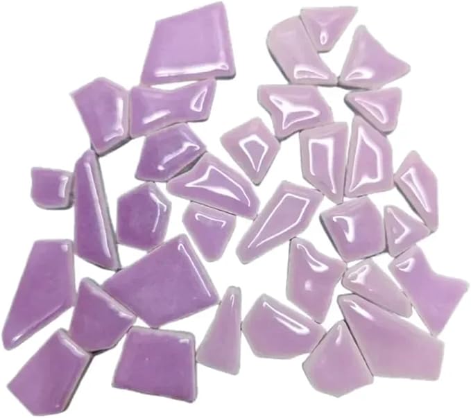 Mosaic Tiles 200g/7.05oz(Approx. 155-170pcs) Porcelain Mosaic Tiles 1-2.5cm 0.4mm Thickness Ceramic Mosaic Stones DIY Mosaic Craft Material(Purple Mix)